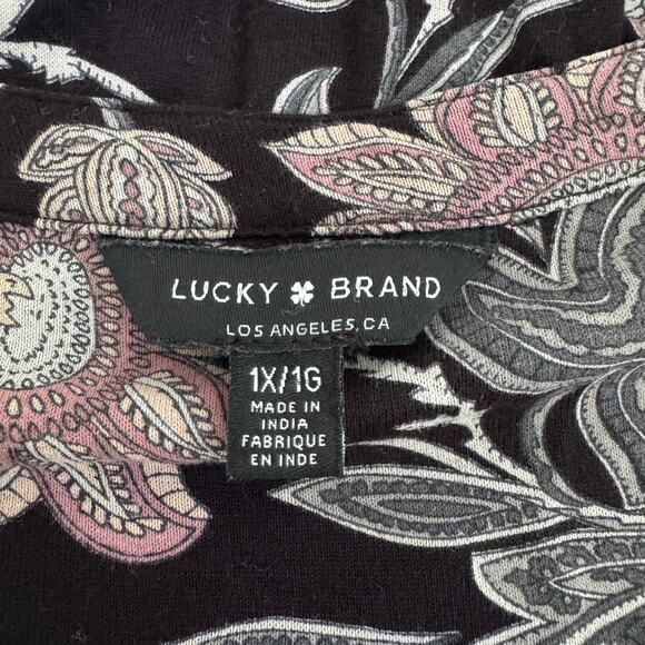 Lucky Brand Womens 3/4 Sleeve Floral Henley Size 1X Black Bohemian Tapestry‎ - Picture 6 of 10